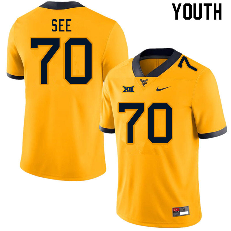 Youth #70 Shaun See West Virginia Mountaineers College Football Jerseys Sale-Gold